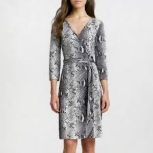 Diane Von Furstenberg Gray & Black Snake Print Wrap Midi Dress